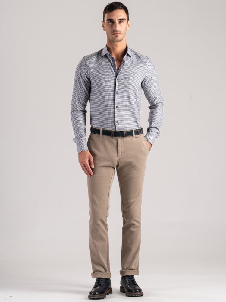 Camicia uomo pied de poule blu e marrone
