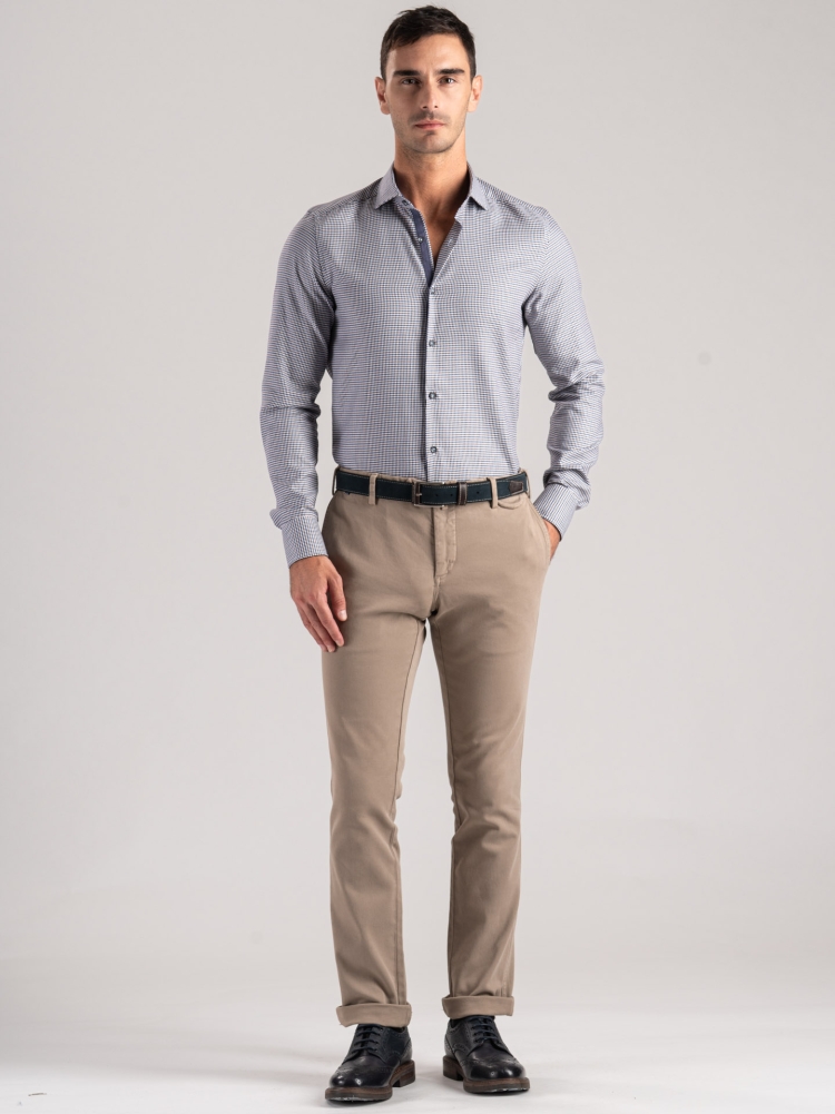 Camisa de pata de gallo azul y marrón para hombre