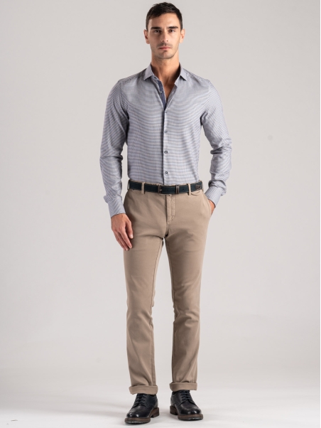 Camisa de pata de gallo azul y marrón para hombre