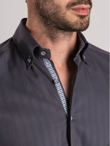 Camicia uomo spina di pesce grigia collo button down