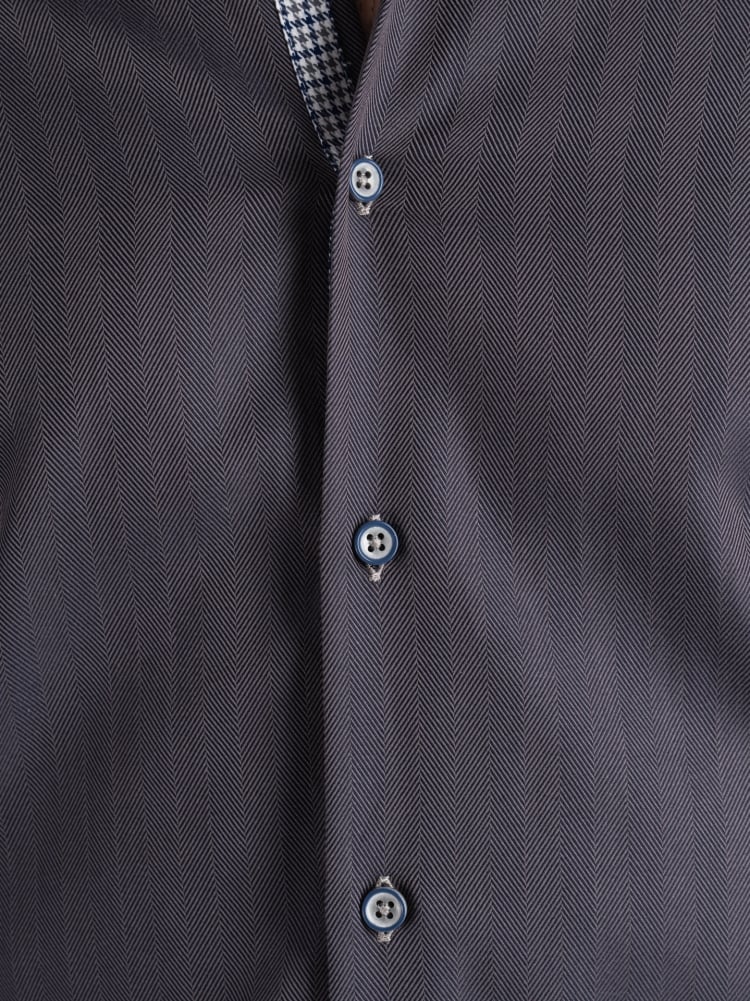 Camicia uomo spina di pesce grigia collo button down