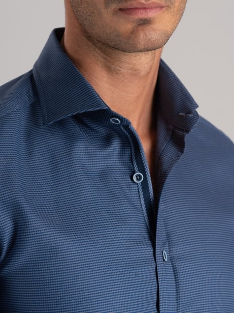 Camisa azul y gris microarmada para hombre 2