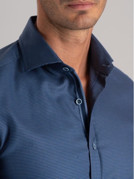 Camisa azul y gris microarmada para hombre