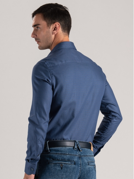 Camisa azul y gris microarmada para hombre
