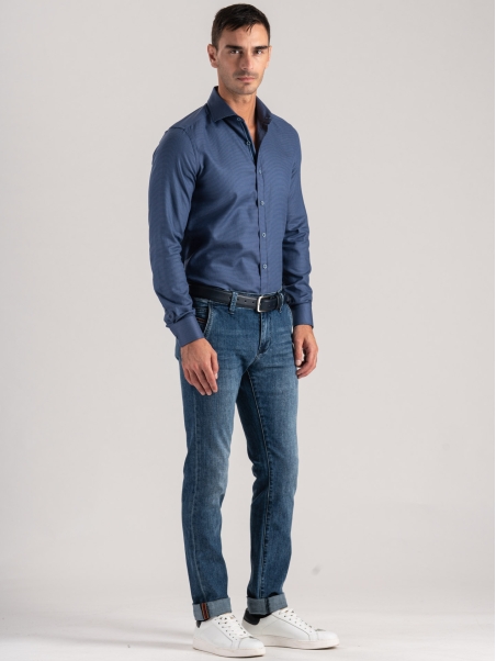 Camisa azul y gris microarmada para hombre