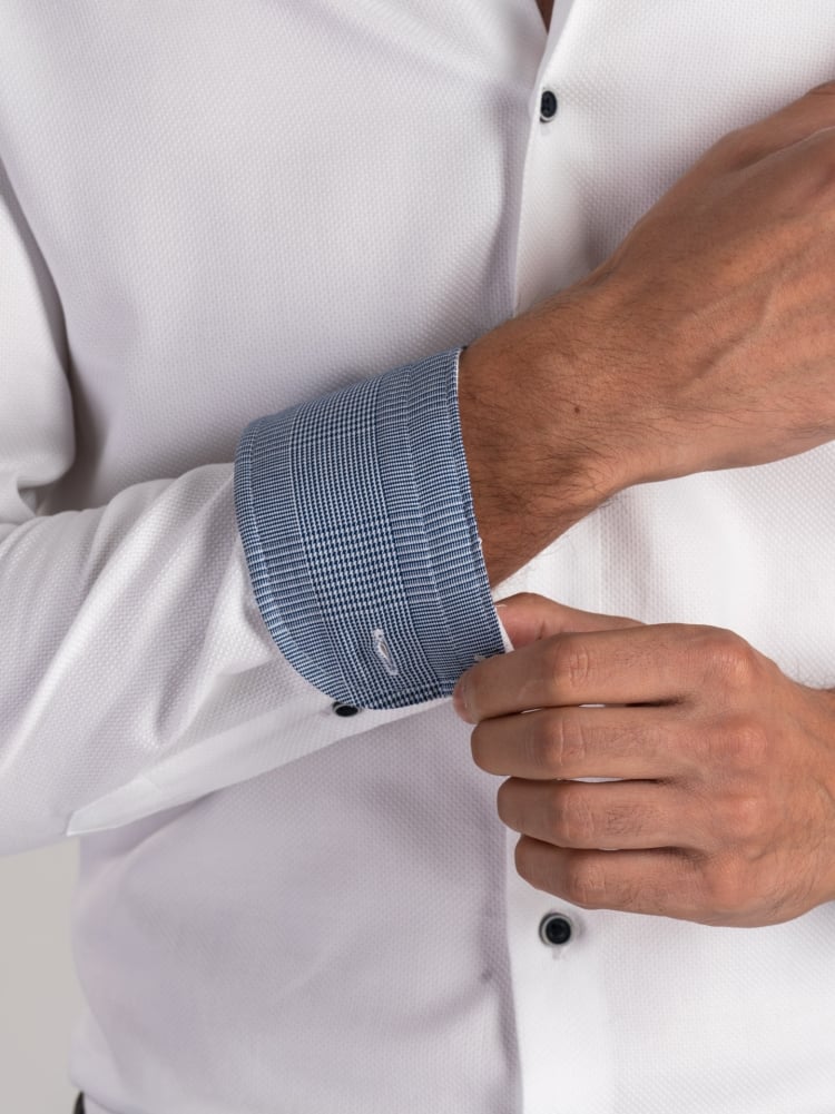 Camicia uomo bianca armaturata con inserti check