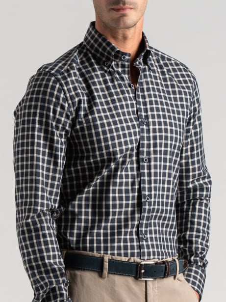 Camisa de cuadros para hombre con detalles en tejido de espiga
