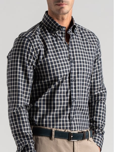 Camisa de cuadros para hombre con detalles en tejido de espiga