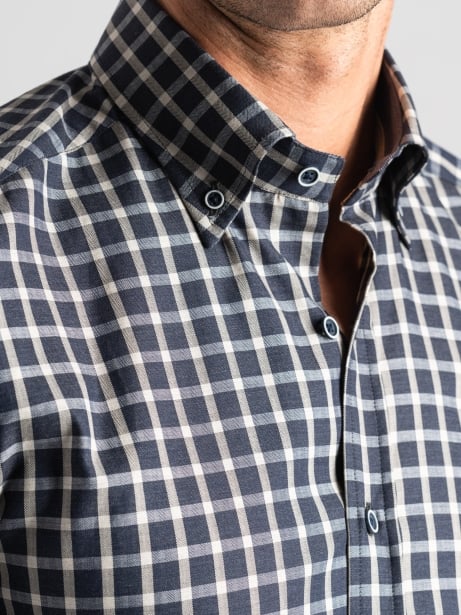 Camisa de cuadros para hombre con detalles en tejido de espiga 2