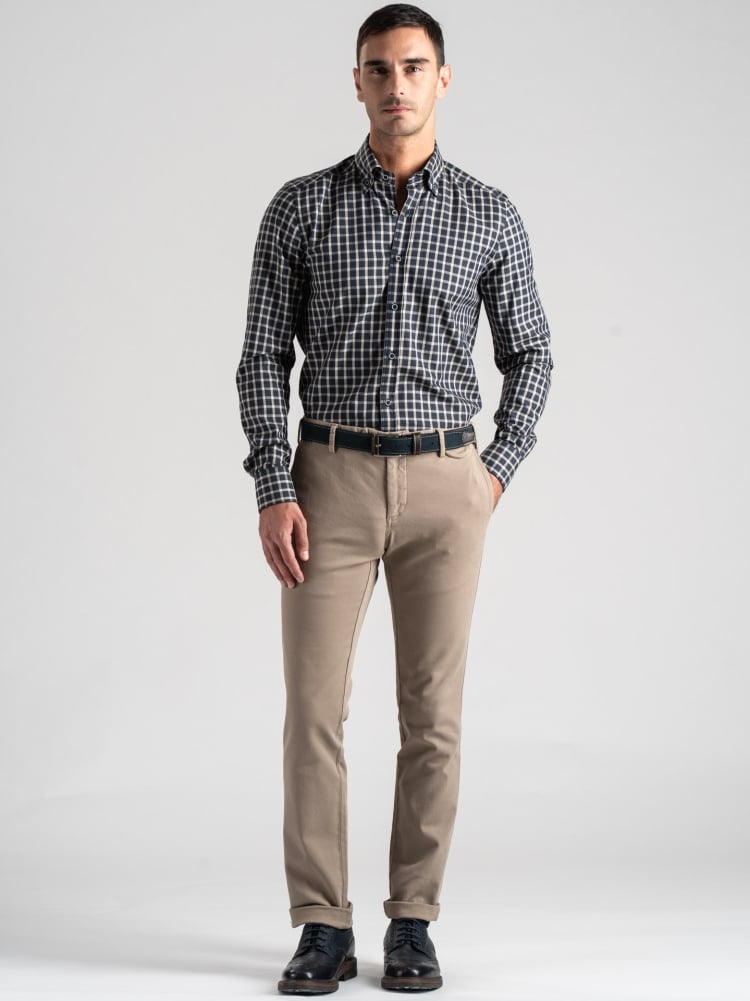 Camisa de cuadros para hombre con detalles en tejido de espiga