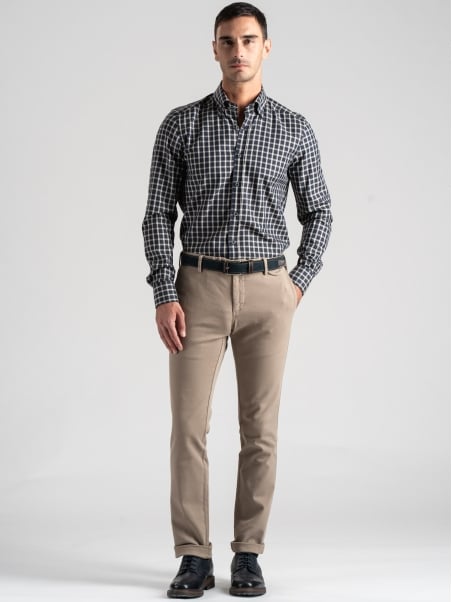 Camisa de cuadros para hombre con detalles en tejido de espiga
