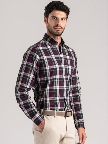 Camicia uomo madras blu bordeaux verde