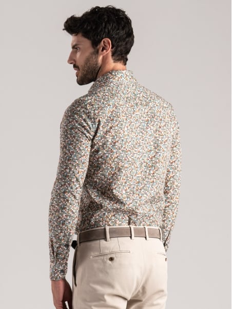 Camicia uomo fantasia geometrica multicolor