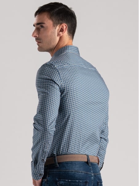 Camicia uomo geometrica blu avio e moro