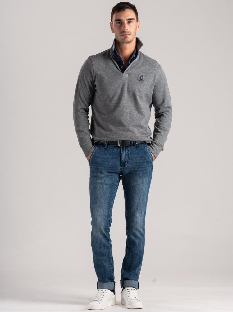 Polo uomo manica lunga in jersey doppiato