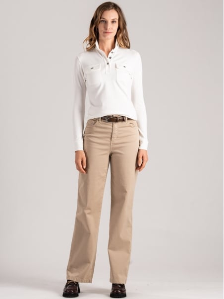 Polo de piqué de algodón para mujer con bolsillos de parche