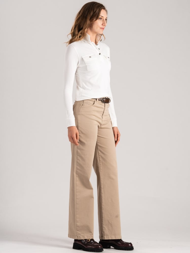 Polo donna in cotone piquet con tasche applicate