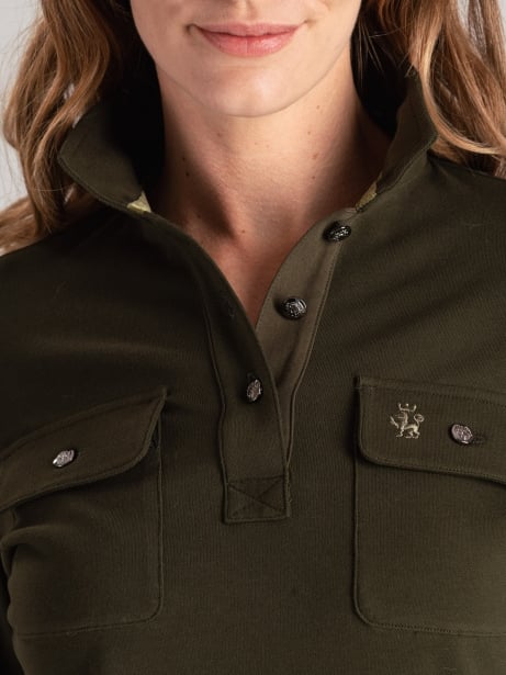 Polo de piqué de algodón para mujer con bolsillos de parche 2