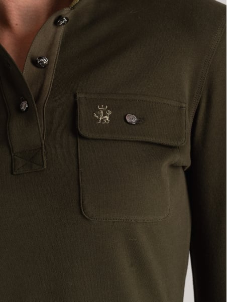 Polo de piqué de algodón para mujer con bolsillos de parche