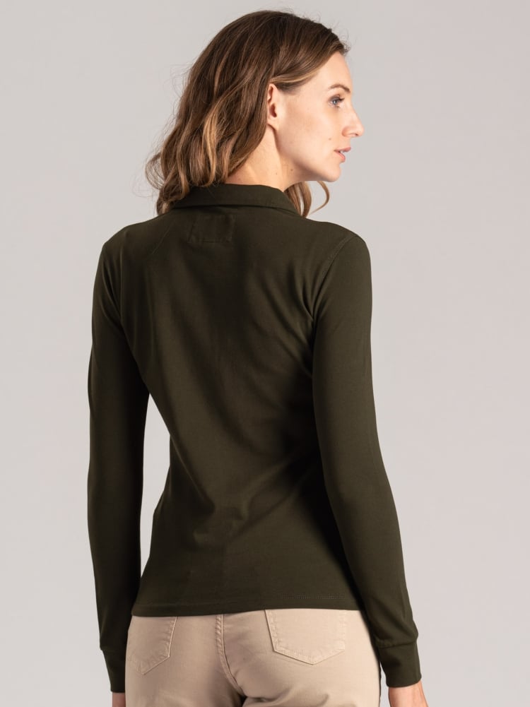 Polo de piqué de algodón para mujer con bolsillos de parche