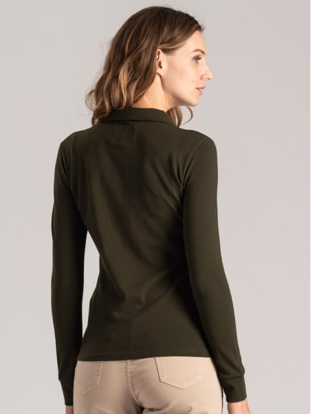 Polo donna in cotone piquet con tasche applicate