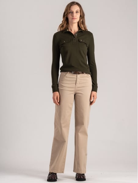 Polo donna in cotone piquet con tasche applicate
