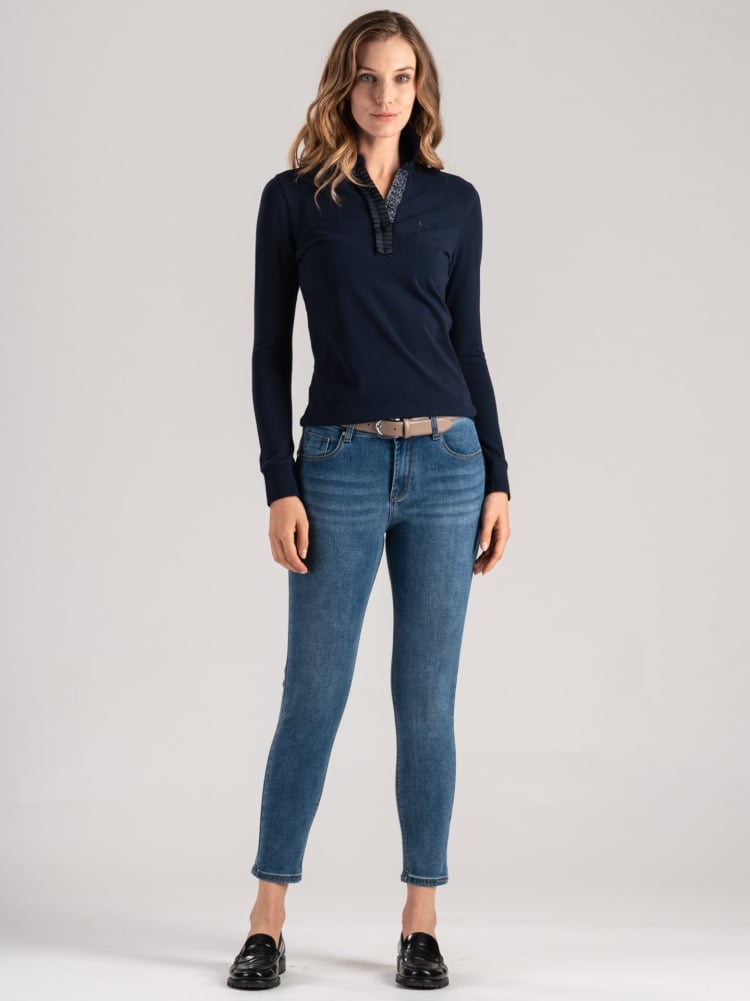 Polo donna con rouge e dettagli lurex