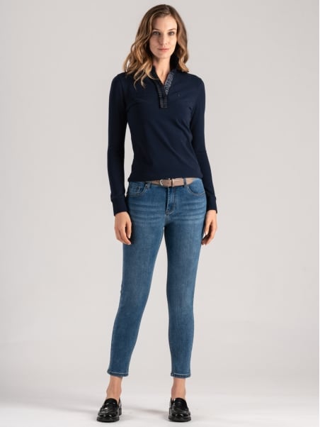 Polo donna con rouge e dettagli lurex