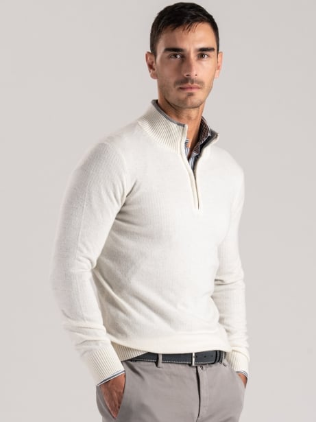 Maglia uomo mezza zip misto cashmere con contrasti 2