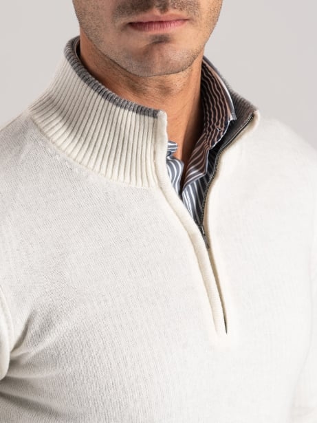 Maglia uomo mezza zip misto cashmere con contrasti