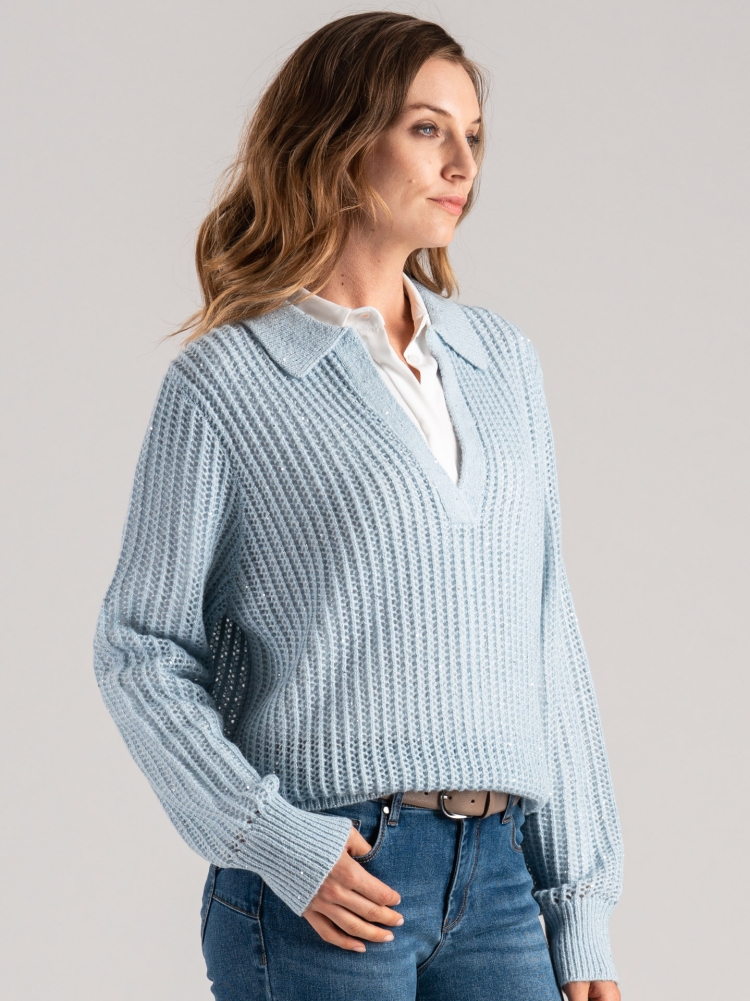 Jersey de mujer tipo polo con micro lentejuelas Invidia 1973