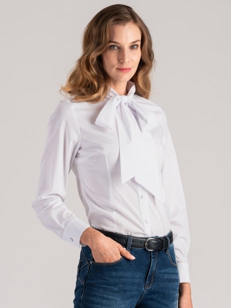 Camisa de mujer con cuello lazo y puño camisero Invidia 1973
