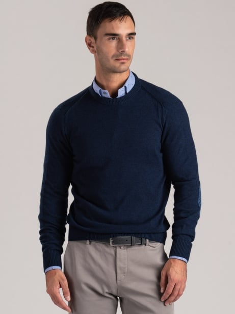 Maglia uomo girocollo con toppe misto cashmere