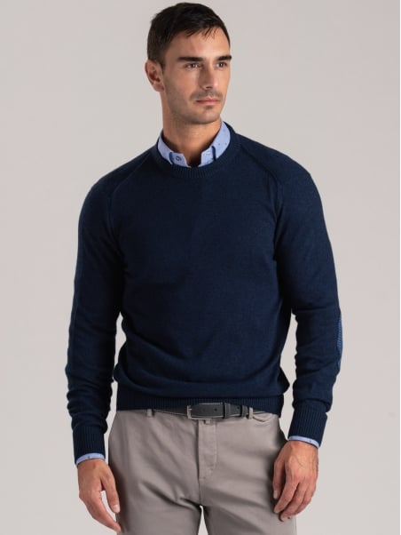 Maglia uomo girocollo con toppe misto cashmere