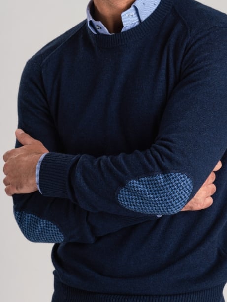 Jersey de hombre con cuello redondo y parches de mezcla de cachemira 2