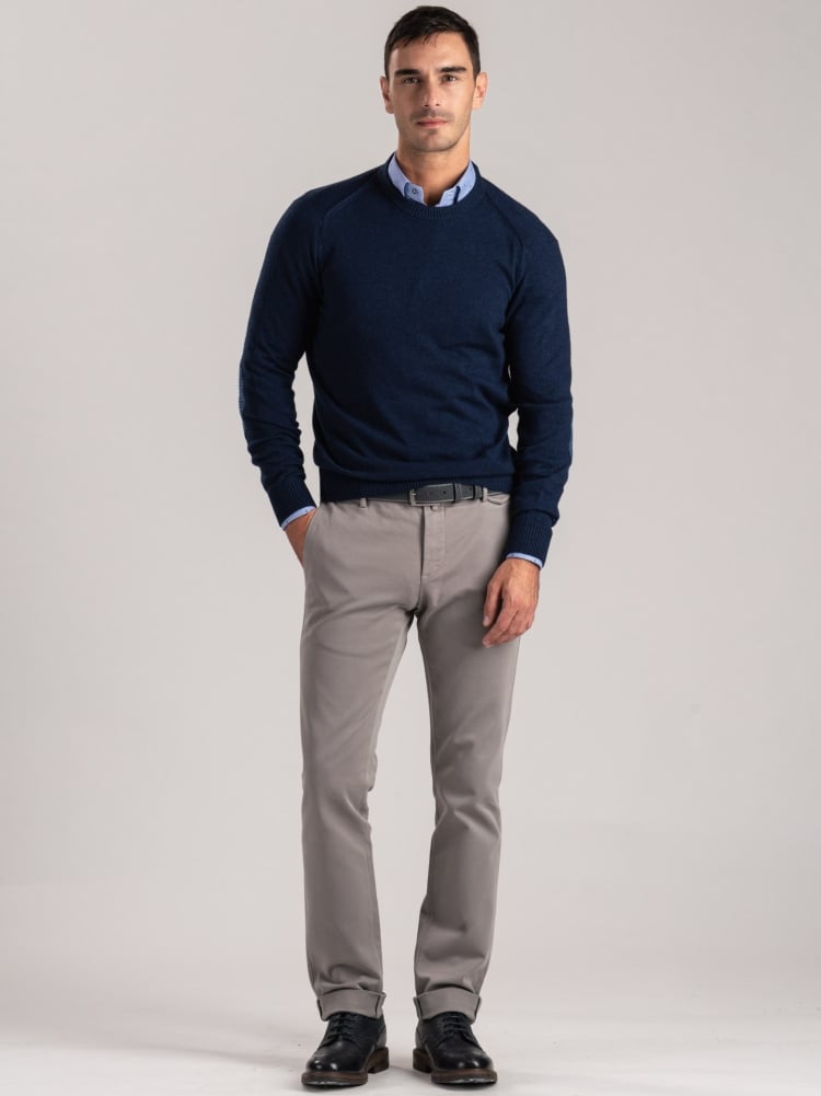 Maglia uomo girocollo con toppe misto cashmere
