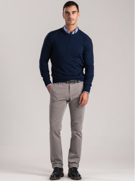 Maglia uomo girocollo con toppe misto cashmere