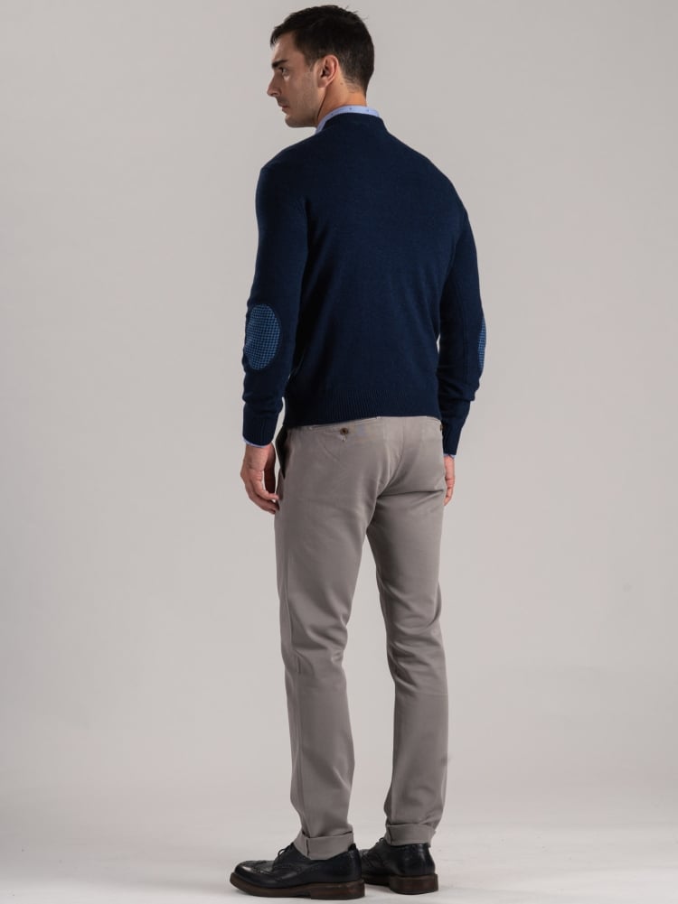 Maglia uomo girocollo con toppe misto cashmere