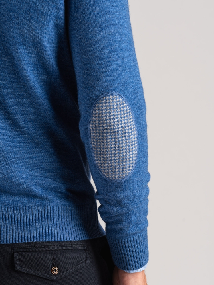 Jersey de hombre con cuello redondo y parches de mezcla de cachemira