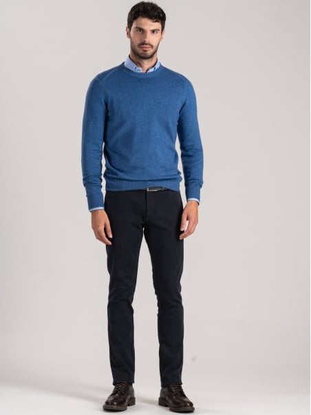 Maglia uomo girocollo con toppe misto cashmere