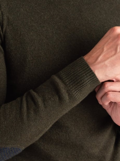 Maglia uomo girocollo con toppe misto cashmere 2