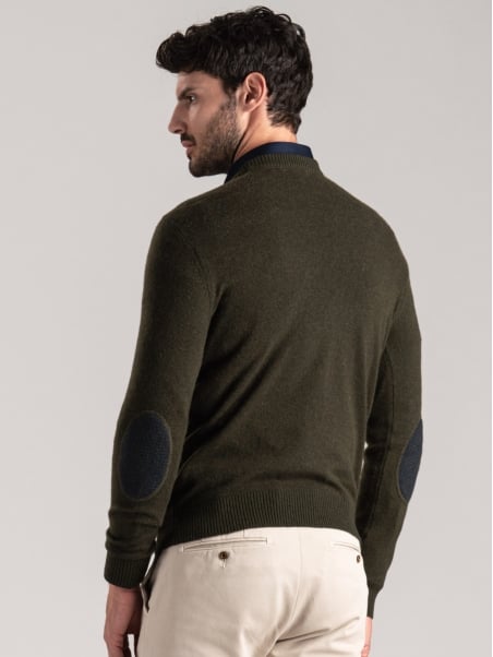 Maglia uomo girocollo con toppe misto cashmere