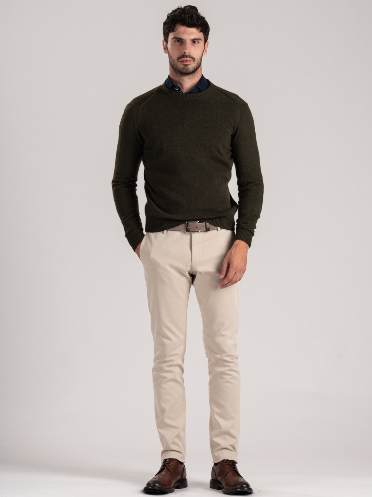 Maglia uomo girocollo con toppe misto cashmere