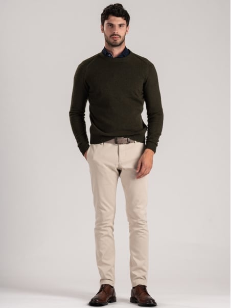 Maglia uomo girocollo con toppe misto cashmere