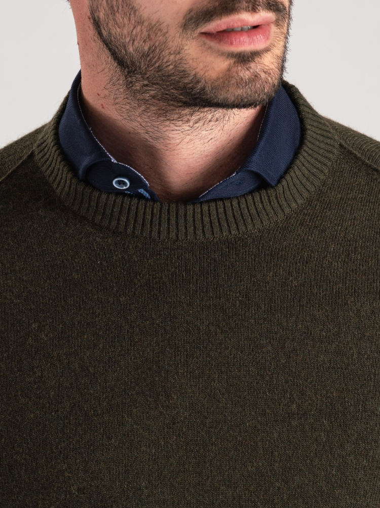 Jersey de hombre con cuello redondo y parches de mezcla de cachemira