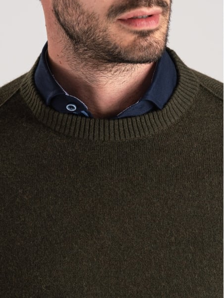 Maglia uomo girocollo con toppe misto cashmere
