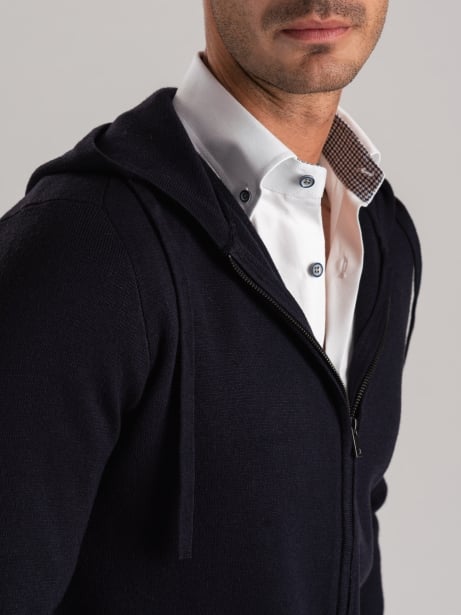 Maglia uomo misto lana full zip con cappuccio 2
