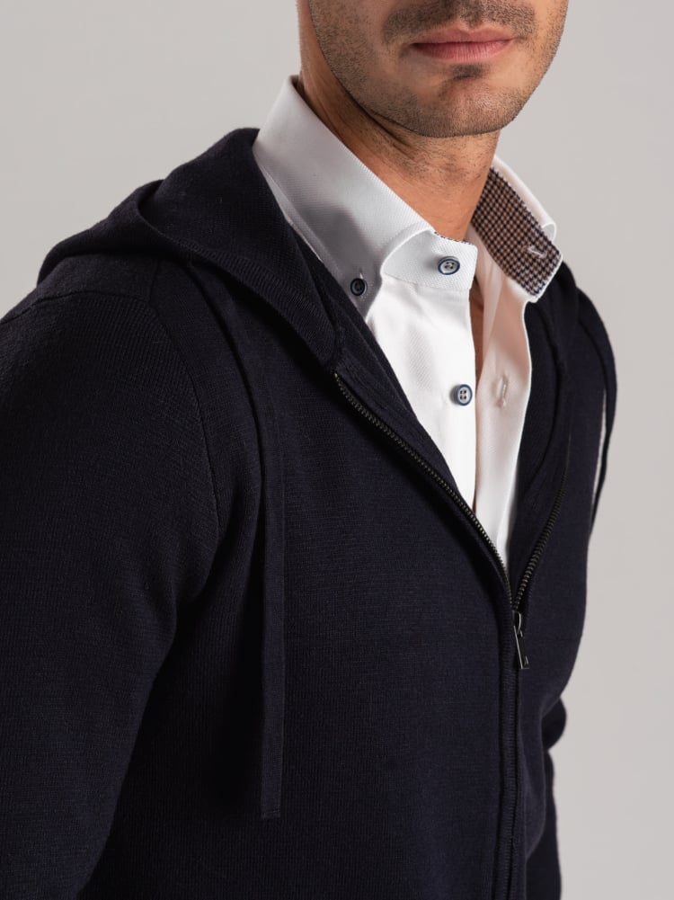 Maglia uomo misto lana full zip con cappuccio