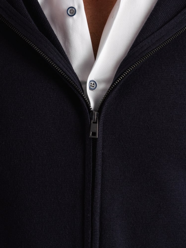 Maglia uomo misto lana full zip con cappuccio
