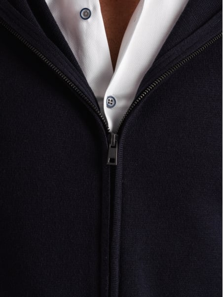 Maglia uomo misto lana full zip con cappuccio